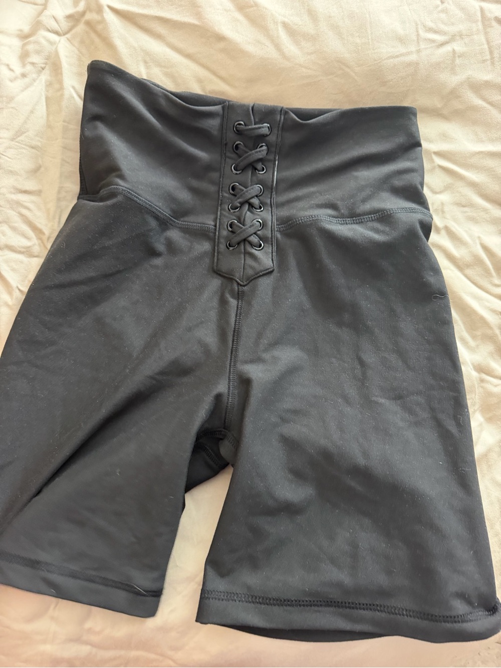WeWoreWhat Black High-Waist Lace-Up Bike Shorts - Kids